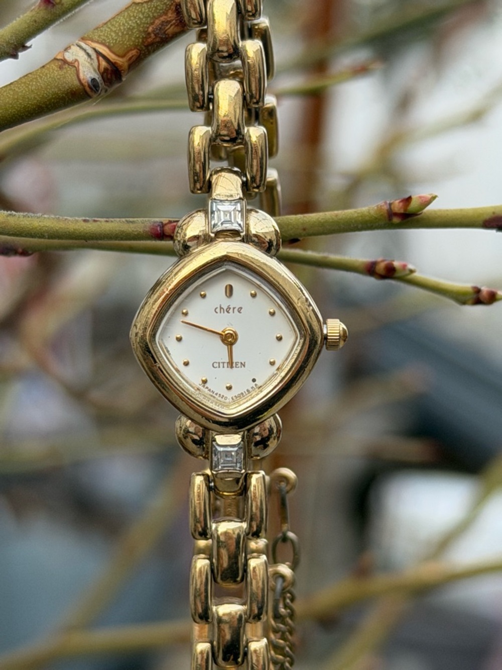 Vtg 1980s Citizen Chere Women’s Watch
- Square Cut Rhinestone Accents